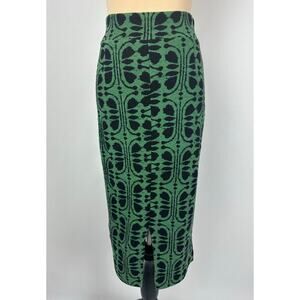 Maeve Size XS Green Knit Pencil Skirt Slit Abstract Art Wear Twee Anthropologie